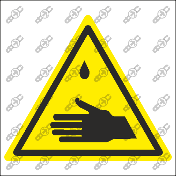 Знак W21 - Осторожно. Возможное попадание ядовитых веществ на кожу рук