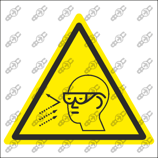 Знак W69 — Работать в защитных очках и наушниках для защиты органов слуха и зрения от летящих обломков, повышенного источника шума и вибрации