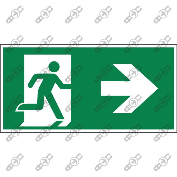 Знак Е002/А90 - Эвакуационный выход (справа) / Emergency exit (right)